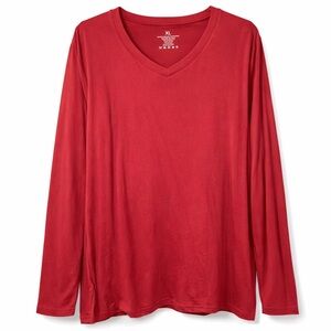 Showitty Women's Red V-Neck Long Sleeve Top